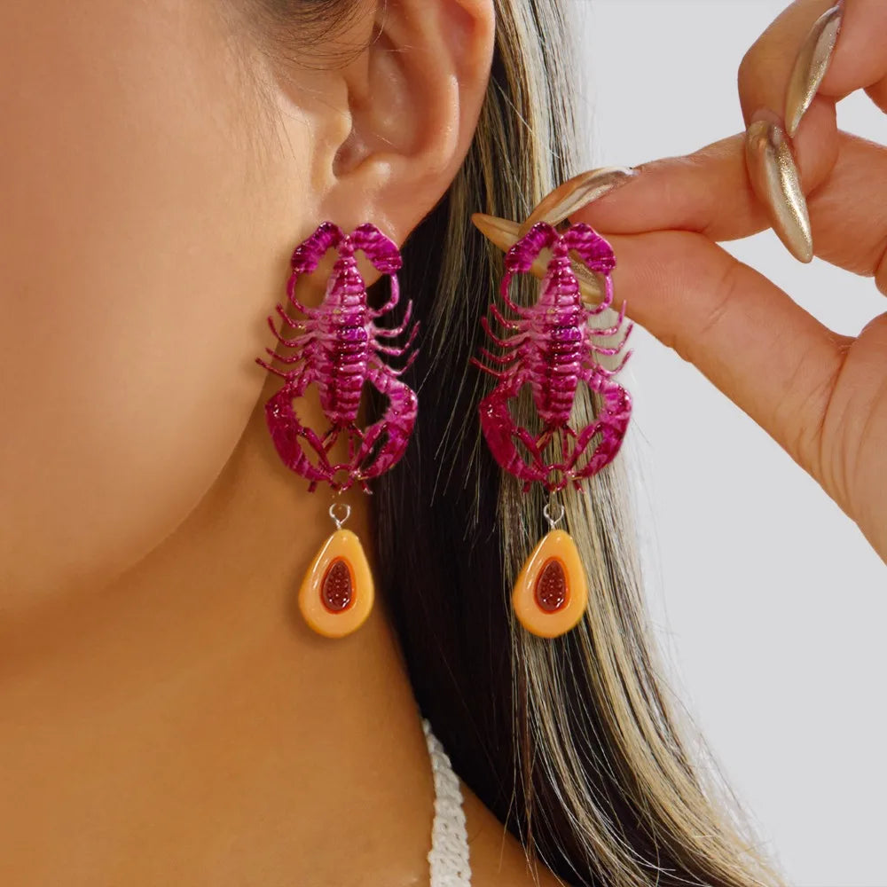 Creative Ocean Series Lobster Earrings Enameled Metal Exquisite Animal Earrings Ear Jewelry for Girls Ladies Oasis Select A