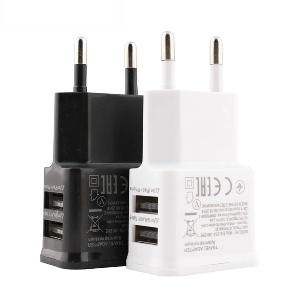 Universal EU Plug 5V Dual USB Charger for iPhone Samsung Xiaomi Huawei - Mobile Phone Travel Power Adapter Oasis Select