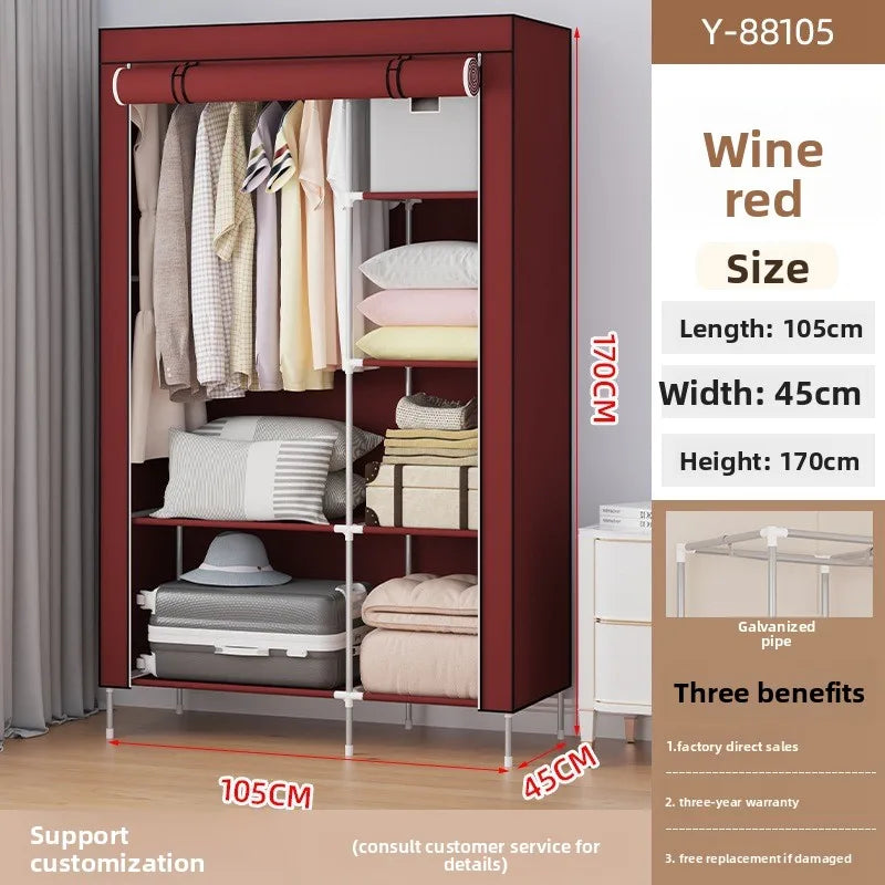 Multi-functional Wardrobe Home Bedroom Rental Room Storage Dormitory Cabinet Folding Wholesale Simple Cloth Wardrobe Durable Oasis Select burgundy
