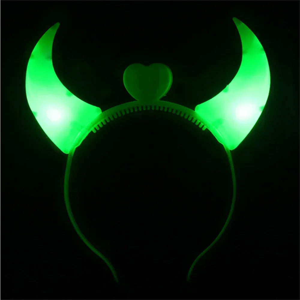 Halloween Decoration Devil Horn Luminous Hairhoop Led Hairband Flashing Glow Headress Light Up Hair Access Cosplay Glowing Prop Oasis Select Green