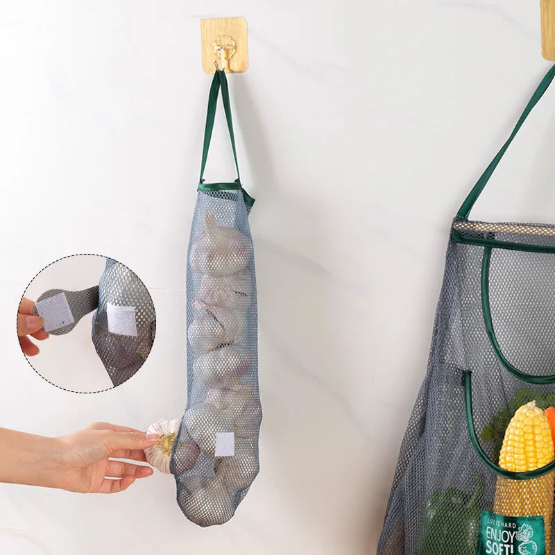 Washable Hanging Mesh Produce Sack Reusable Kitchen Hanging Organizer Lightweight Veggie Storage Pouch for Ginger FreshFarm Food Oasis Select