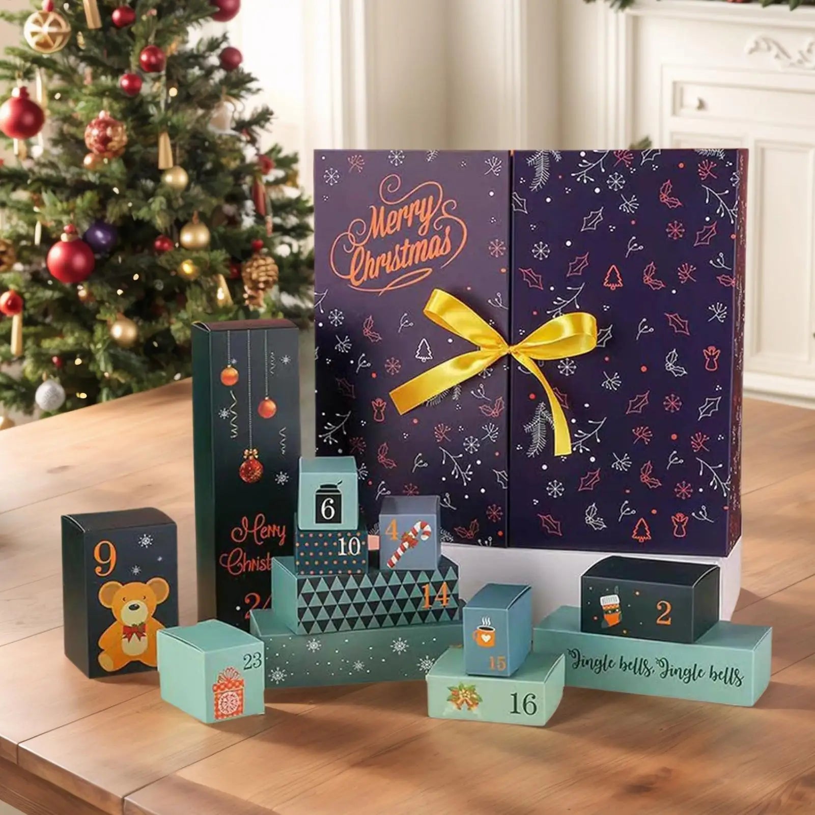 Empty Countdown Calendar Refillable Advent 24 Days Christmas Boxes Foldable Home Decor for Candy Classroom Table Fireplace Oasis Select