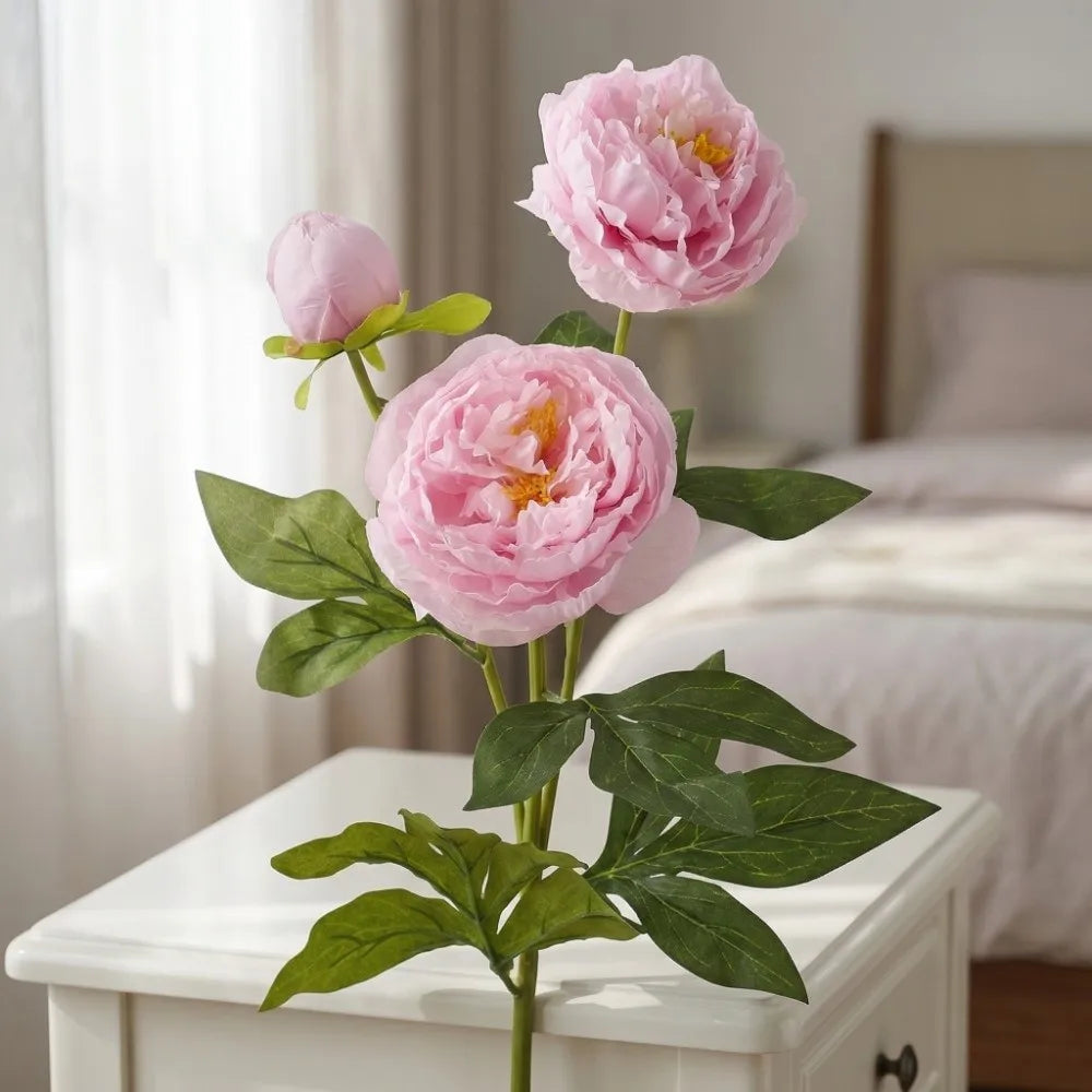 3-Head Real Touch Artificial Peony Stems | Lifelike Faux Flowers