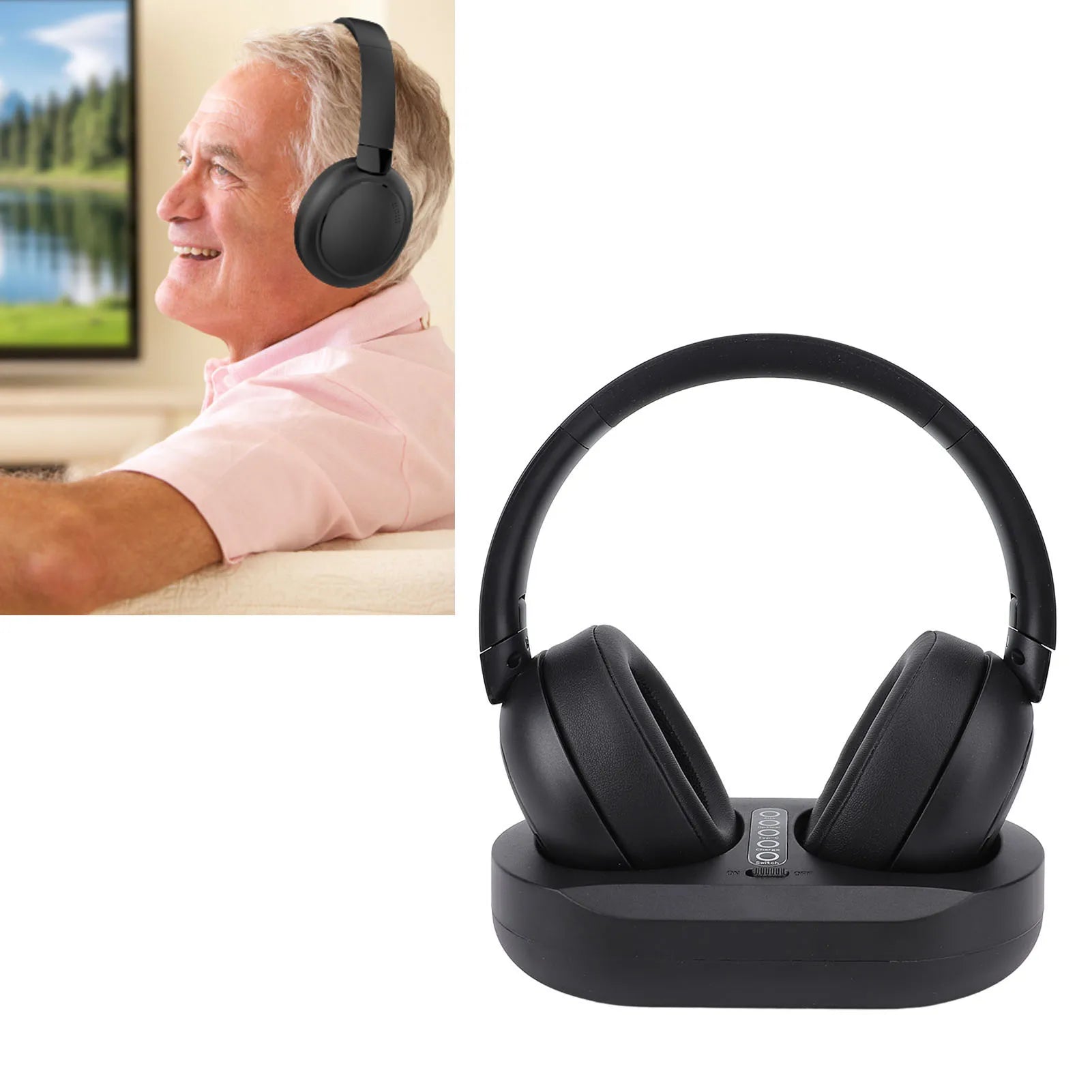 TV Headphone Wireless TV Headphone Battery Level Display 2.4G Bluetooth 5.3 50 Hours Playback with Charging Base for Xmas Gift Oasis Select