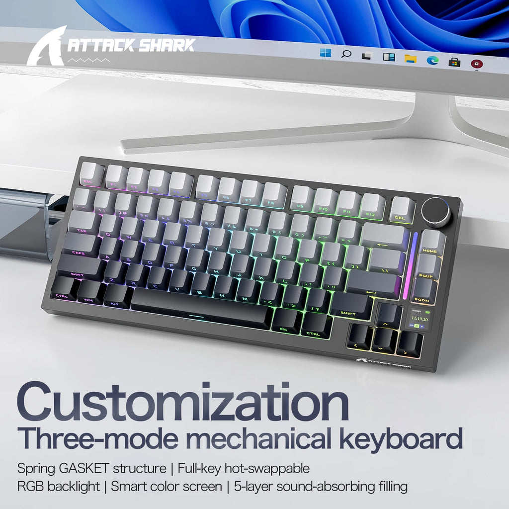 ATTACK SHARK X820Ultra Wireless Mechanical Keyboard Smart Color Screen& Knob,Tri-Mode, Gasket Mount, Hot-Swappable&RGB Oasis Select