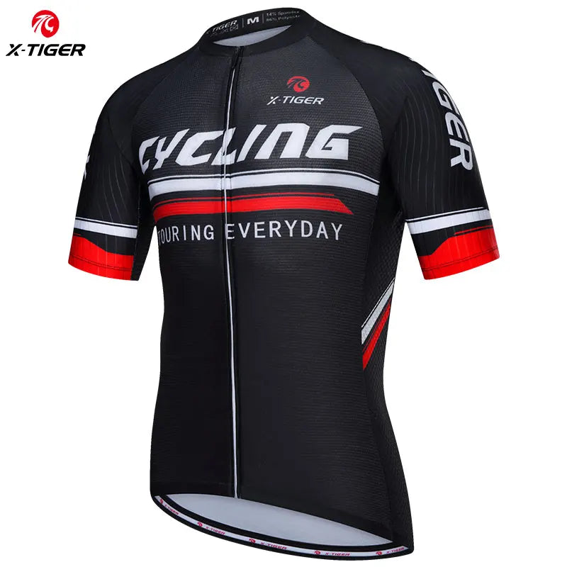 Ｘ-TIGER Men Cycling Jersey Bike Short Sleeve with 4 Rear Pockets Breathable Quick Dry Biking Shirt MTB Racing Clothing Oasis Select Black L