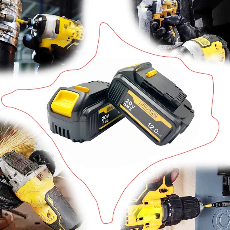 [Battery + Charger Set] 18-20V 6.0Ah/8.0Ah/12.0Ah Lithium Battery for DEWALT 20V MAX XR, DCB207 DCB205 DCB206, Oasis Select