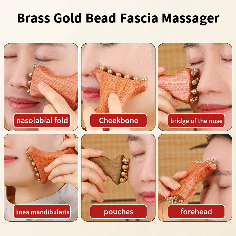 Brass Gold Bead Facial Fascia Lifting Tool Cheek Beauty Massage Gua Sha Lymphatic Drainage Massager Trigger Point Relaxation Oasis Select