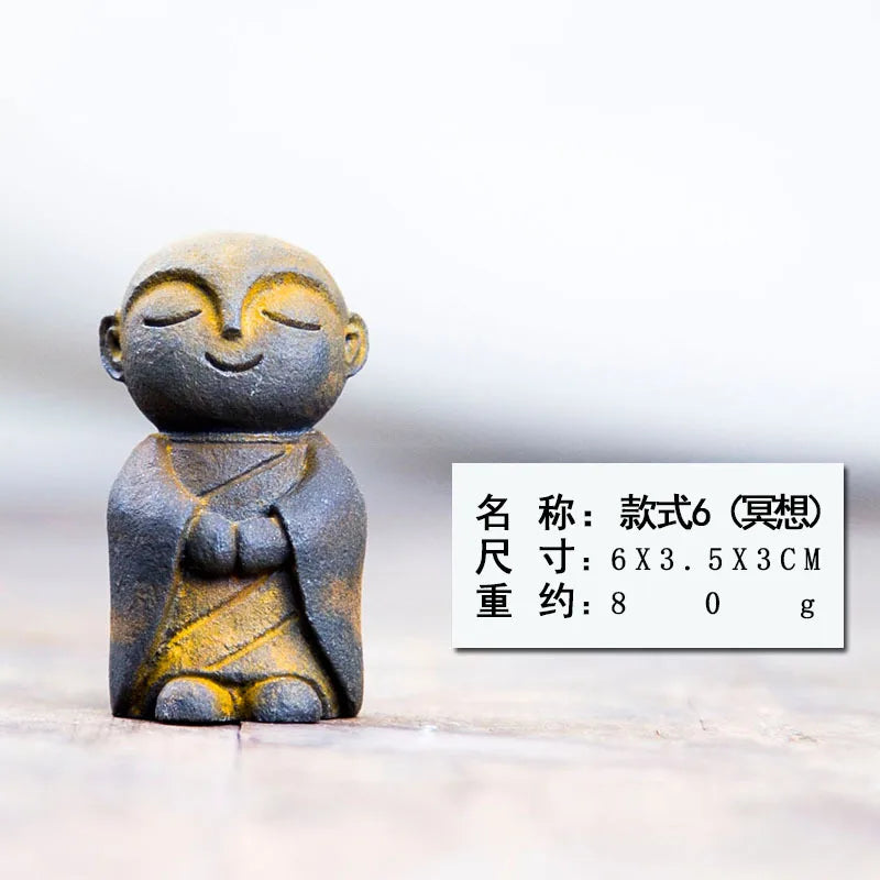 Zen Creative Cute Little Monk Buddha Statue Ornament Home Living Room Tea Play Desktop Imitation Cast Iron Handmade Craft Oasis Select - Rusty Style