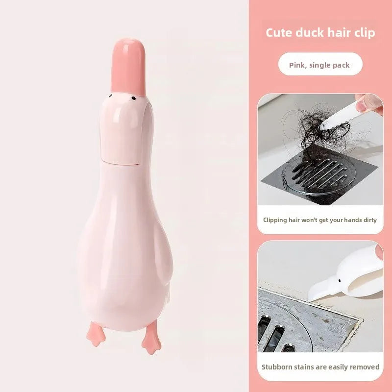 Multifunctional 2‑in‑1 Cute Duck Double‑head Cleaning Clip Dust Removal Shovel Bathroom Cleaner Tool With Drainage Hole Oasis Select Pink