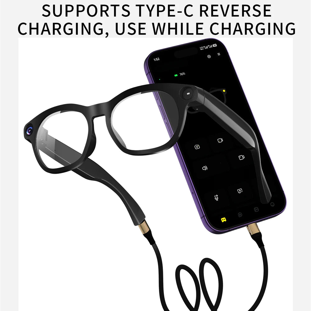 AI Smart Glasses 800W Shooting Camera HD Photo Video Voice Call Eyewear Men Lady Music Wireless Wearable Translation Waterproof Oasis Select