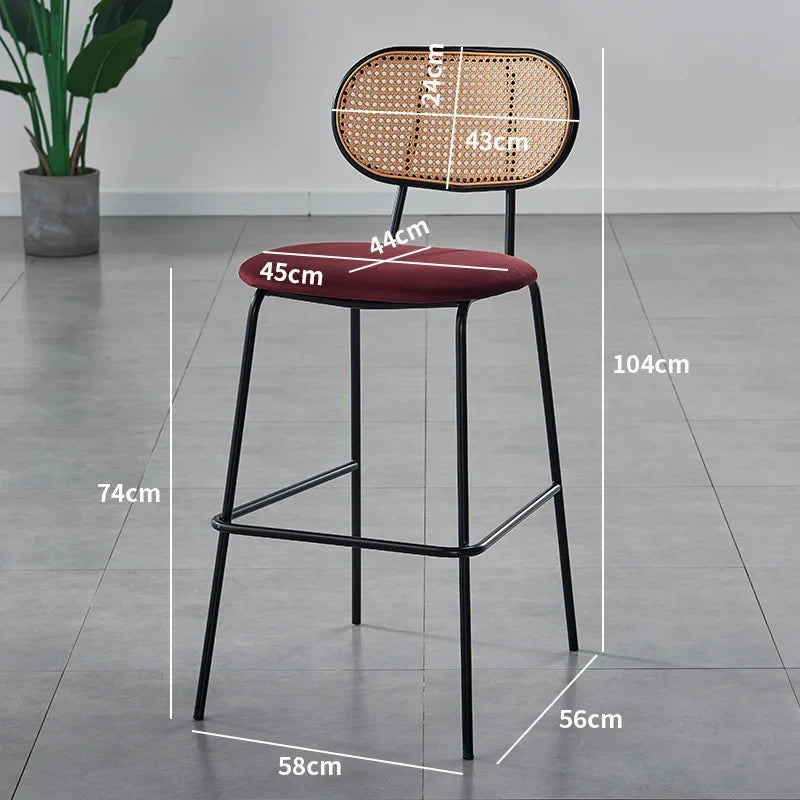 Multi-functional Nordic Modern Simple Bar Chair Home Rattan Backrest High Chair Soft Bag Bar Cafe Bar Stool Durable Oasis Select burgundy