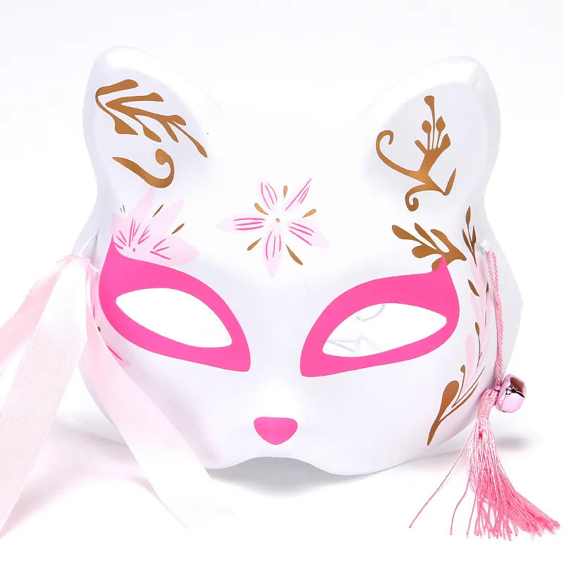 Foxes Mask Japanese Cosplay Rave Hand-Painted Anime Demon Slayer Half Face Cat Masks Masquerade Festival Party Cosplay Props Oasis Select 10