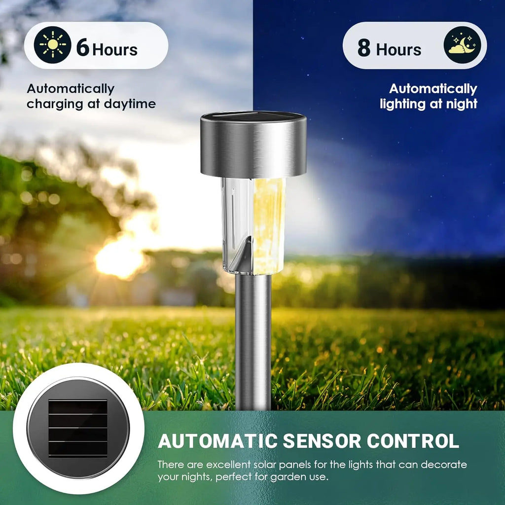 Solar Powered Stainless Steel Tube Lights Outdoor Waterproof Garden Yard Lawn Lamp Night Light Pathway Lighting Oasis Select