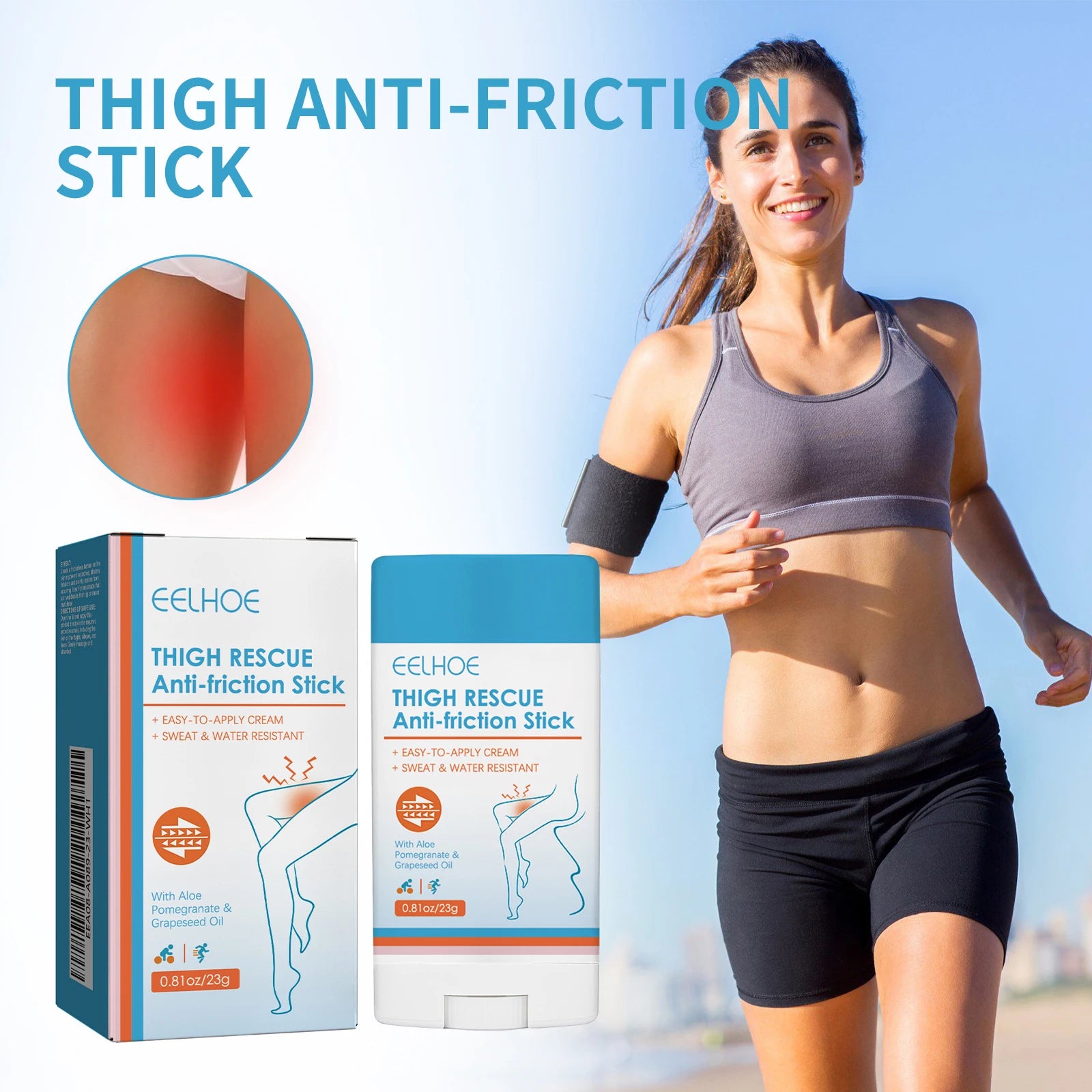 Eelhoe Thigh Rescue Anti-Friction Stick – Waterproof Chafe Bar Anti-Chafe Stick Oasis Select