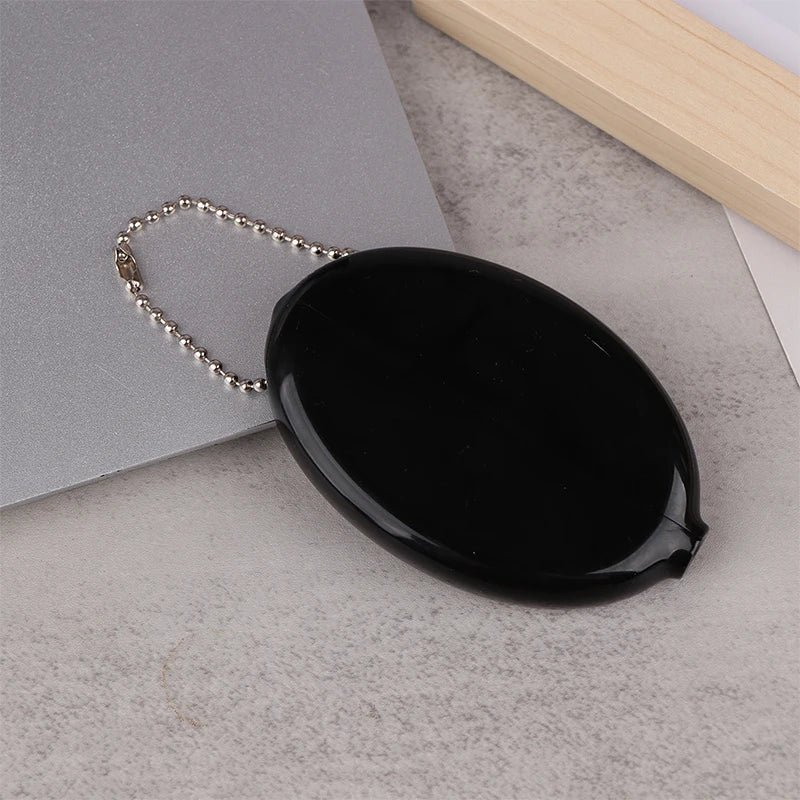 Small Oval Coin Purse Mini Earrings Rings Storage Box With Chain Solid Color PVC Fashion Portable Bag Pendant Oasis Select Black