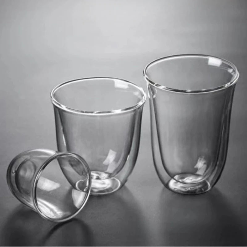 2pcs 80/150/220ml Double Wall Coffee Cup Heat Insulation Glass Cup Beer Milk Water Cups Transparent Cup Glass Drinkware Mug Oasis Select
