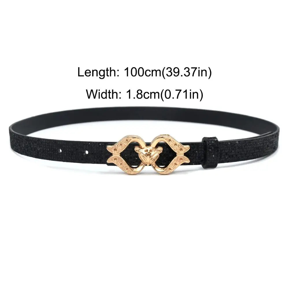 Fashion Bling Bling Sparkling Rhinestone Belt Glitter Luxury Brand Design Fox Buckle Belt Versatile PU Leather Belt Women Oasis Select