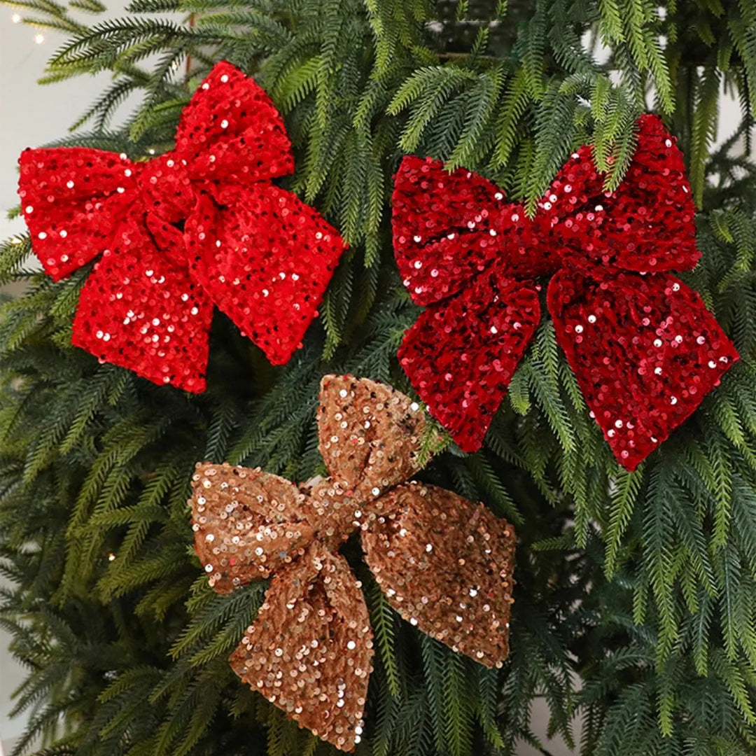 25cm Glitter Christmas Bow Decoration | Xmas Tree Pendant