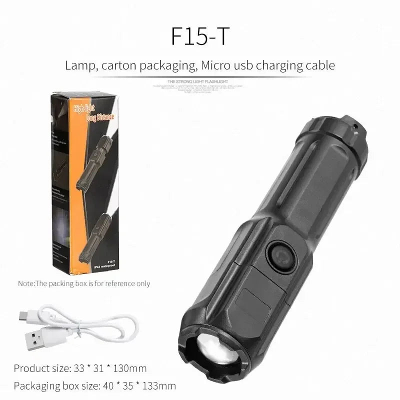 Rechargeable Telescopic Zoom Tactical Flashlight LED Torch with 4 Lighting Modes Long-Range Waterproof for Camping And Fishing Oasis Select 1pc