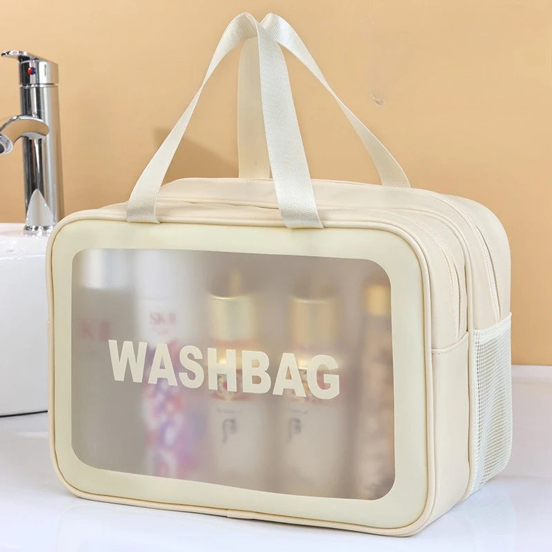 Dry-wet Separation Double Transparent PU Makeup Bag Portable Washing Bag Cosmetic Storage Bag Travel Fitness Swimming Essentials Oasis Select Large beige