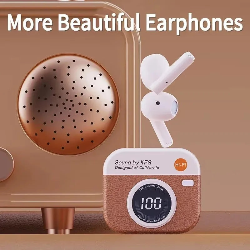 Bluetooth Earphones Camera Style Wireless Headset In-Ear Sports Running Headphones with Microphone Hands-Free Control Oasis Select