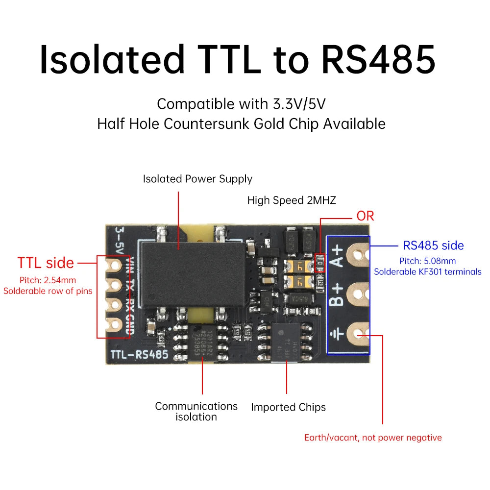 DC 3.3V/5V Isolated TTL to RS485 Level Module Serial Port Auto-Reversing High-Speed 2Mbps Module Oasis Select
