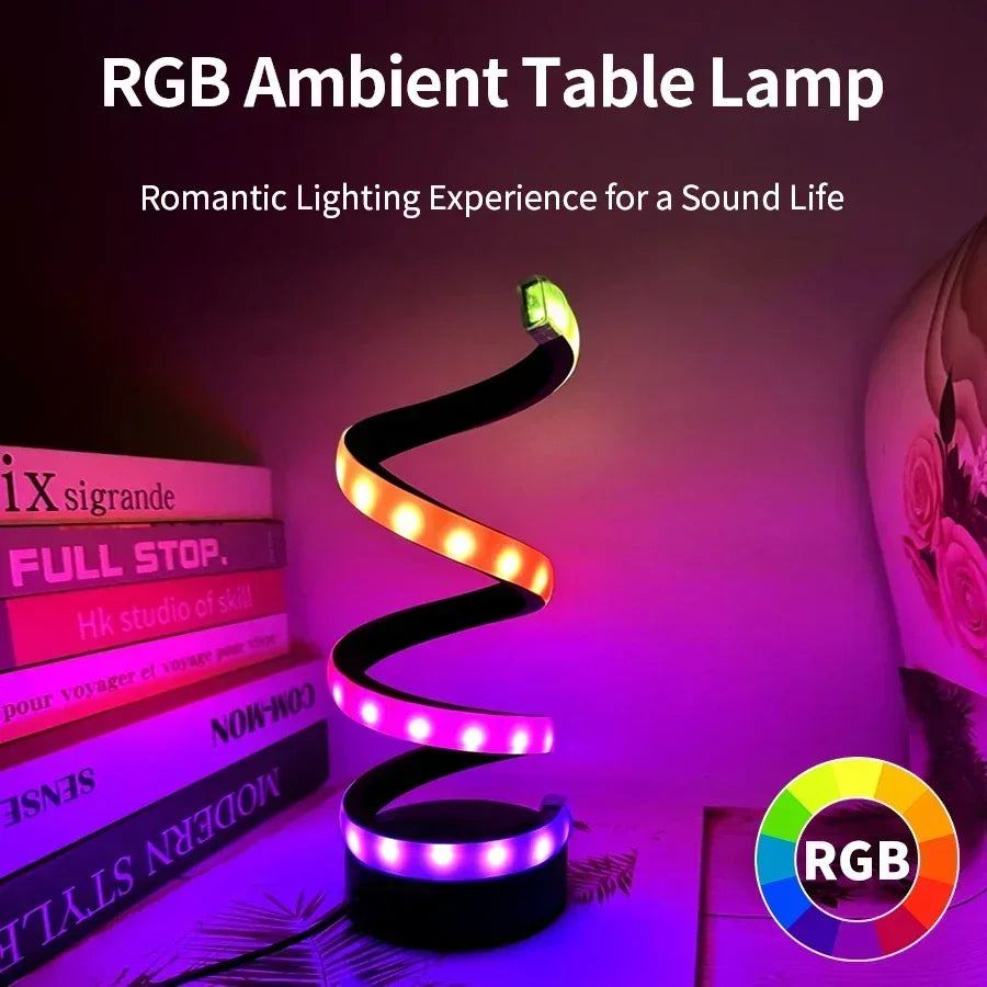 Creative LED Desk Lamp Modern Spiral Table Lamp RGB Dimming Ambient Light Portable Bar Cafe Bedroom Living Room Decorate Lamp Oasis Select