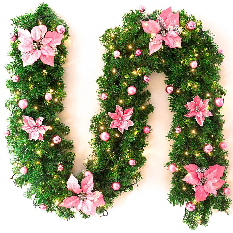 2.7-meter Encrypted Christmas Rattan Door Decorative Hanging Piece Christmas Decoration Christmas Decorations for Home Oasis Select 2.7 meters pink.