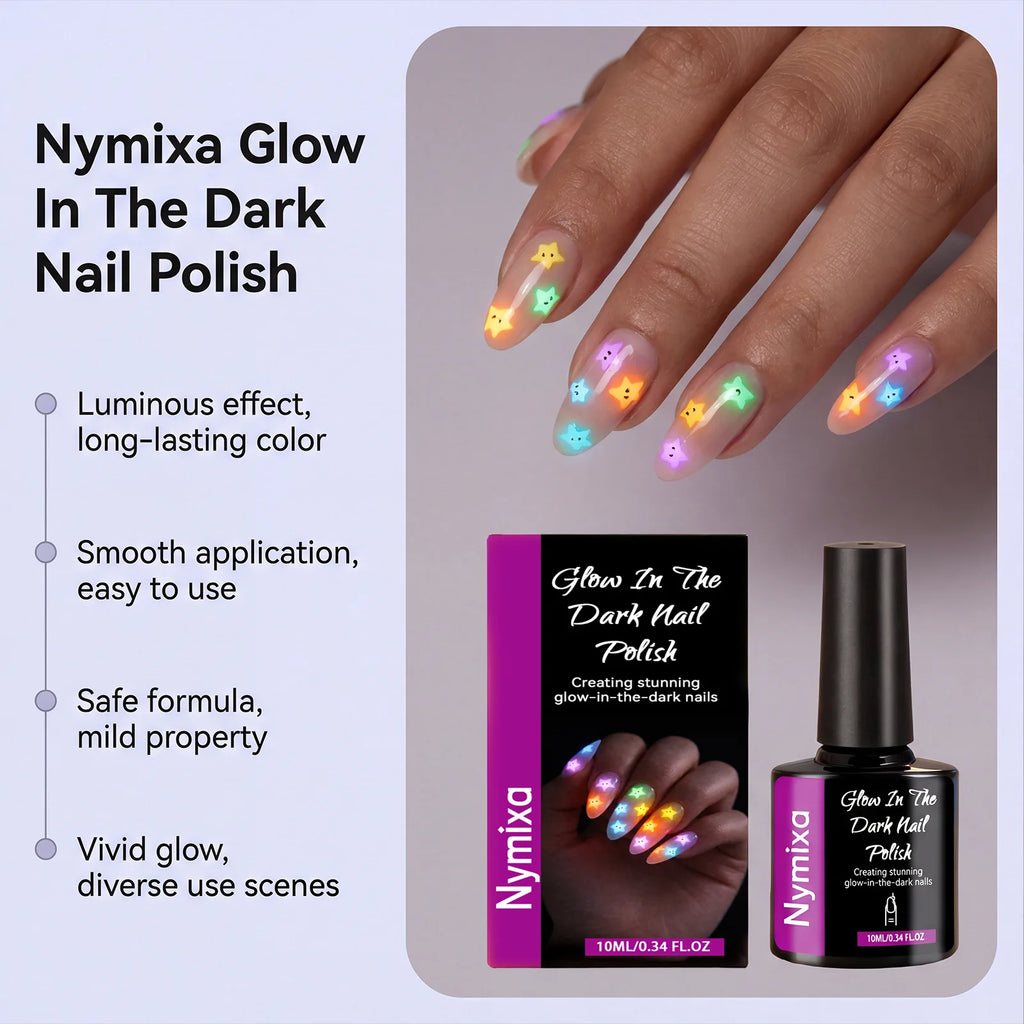 Nymixa Glow In The Dark Nail Polish – 5 Neon Fluorescent Colors Nail Polish Set Oasis Select