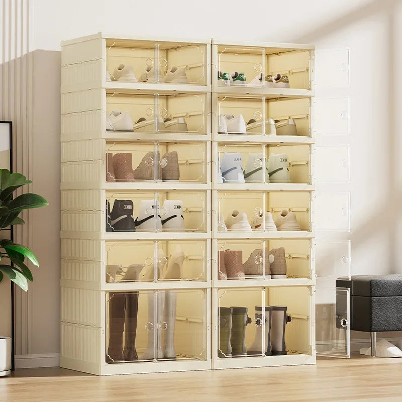 Household shoe cabinet storage double-row multi-function transparent magnetic attraction-free installation storage box foldable Oasis Select