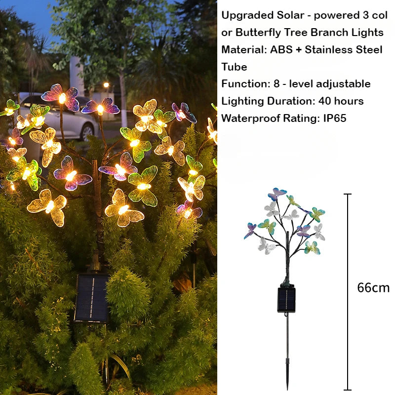 Solar Butterfly Branch Light Firefly LED Garden Outdoor Lawn Lights Oasis Select 3 color Warm Light