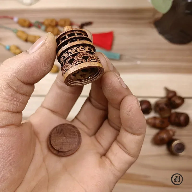 Wood Hollow Carved Aromatherapy Bottle Mini Vase Pagoda Car Hanging Decoration Fragrance Diffuser Bottle Sealed Jar Pendant Oasis Select