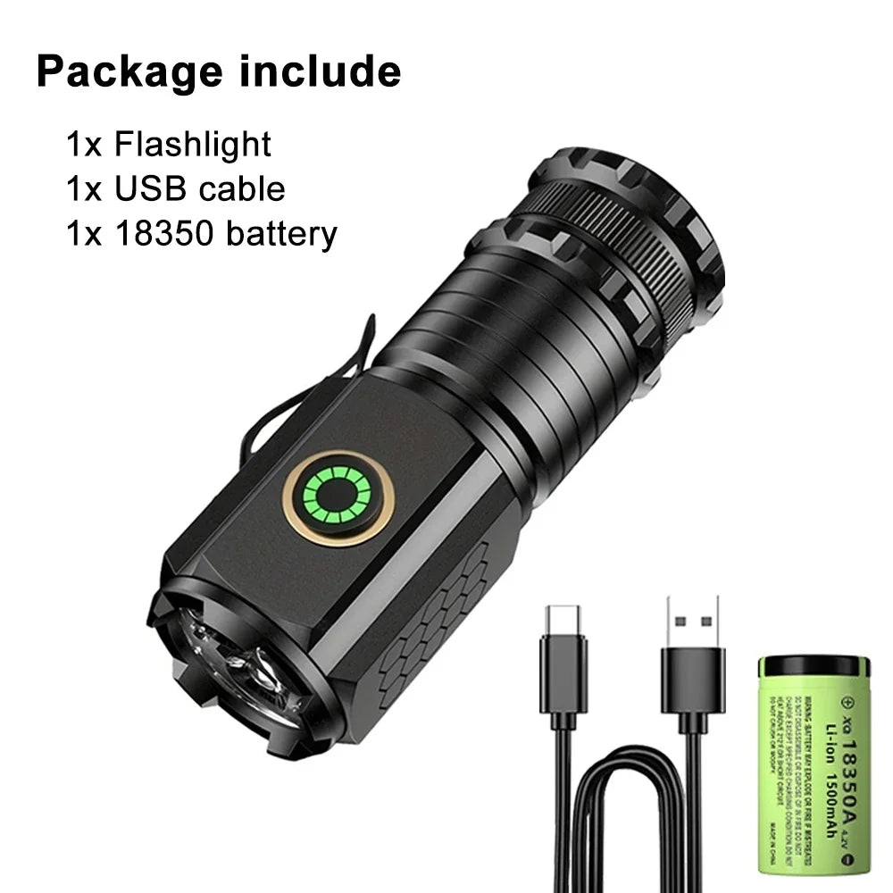 Super Bright Mini Led Flashlight with Clip Rechargeable Lamp with Magnet Multifunction Portable Outdoor Camping Lighting Lights Oasis Select 1PCS with battery