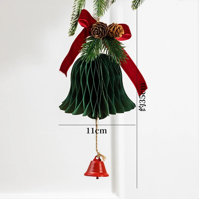 Christmas Honeycomb Bell Ornament – Paper & Velvet Hanging Decor