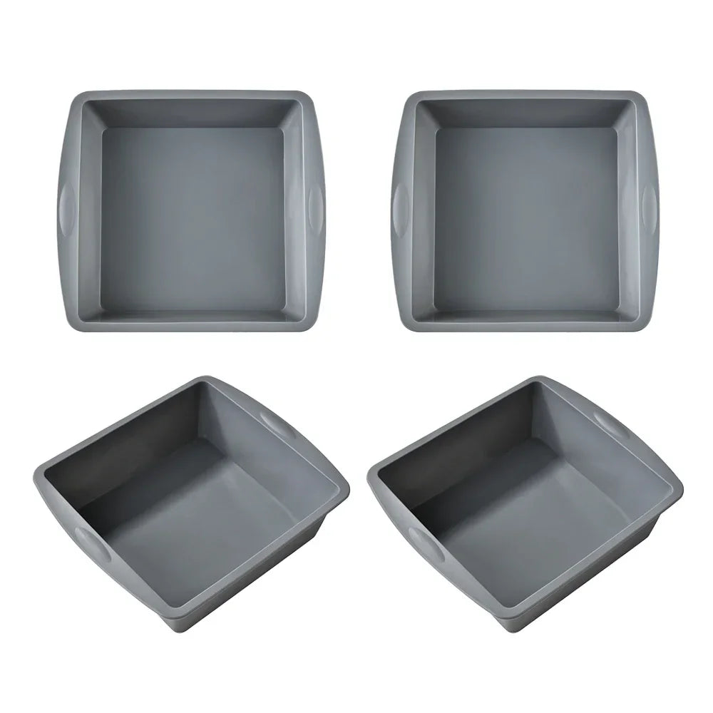 1/4Pcs Silicone Square Cake Plate Non-Stick Brownie Pot with Anti-Slip Handle Oven and Air Fryer Safe Perfect for Baking Cakes Oasis Select 4Pcs Grey