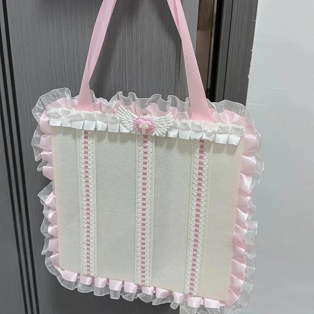 Lovely Felt Wall Hanging Organizer Pouch Decorative Wall Mount Storage Bag for Hair Clips Barrettes All Kinds Bedroom Decor Oasis Select Pink 25x25cm