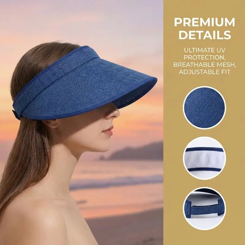 Women's Straw Sun Visor Hat UV Protection Adjustable Empty Top Casual Beach Golf Outdoor Sunshade Cap Oasis Select