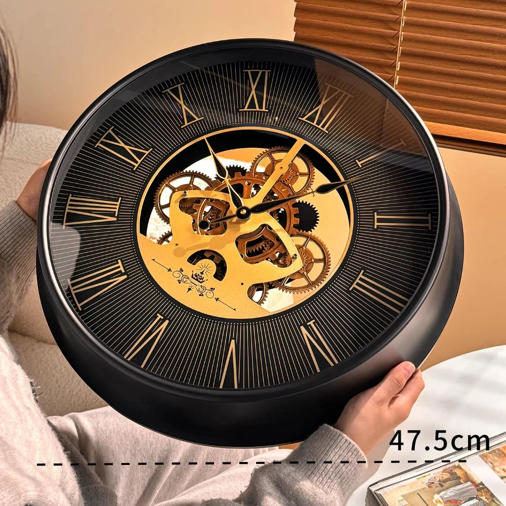 American Retro Creative Living Room Wall Clock Luxury High-End Mid-Century Modern Mechanical Gear Clock Wall Art Hanging Watch Oasis Select