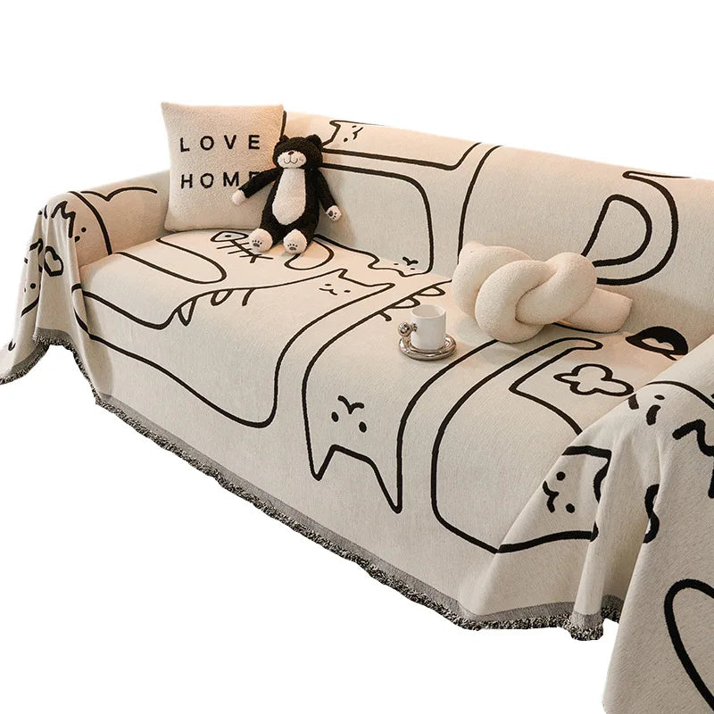 Chenier Sofa Cover Fabric All Season Universal Sofa Towel One Piece Anti Cat Scratch Pad Home Textile Creative and Cute Oasis Select