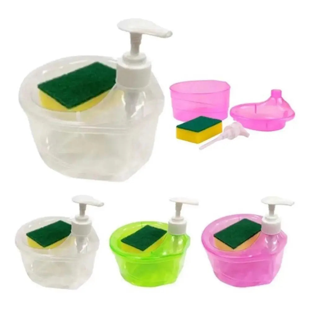 Press-Type Dish Soap Dispenser with Sponge – 1000ml