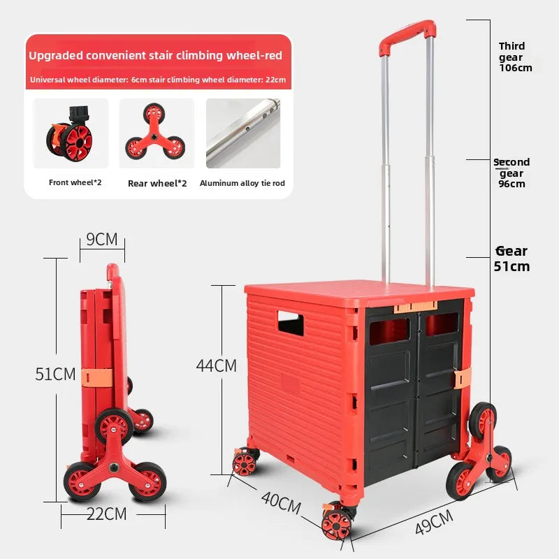 Outdoor folding shopping cart, small pull cart, shopping cart, climbing cart, home shopping storage cart Oasis Select Red-BY06-C