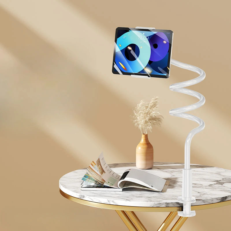 360 Rotating Tablet Phone Holder, Adjustable Phone Stand for Bed & Desk with Flexible Gooseneck, Universal Mount for IPhone Oasis Select WHITE