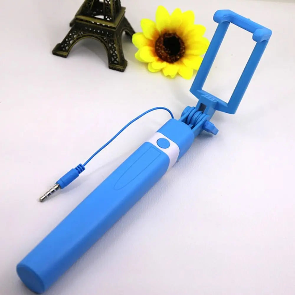 New Mini Wire Controlled Selfie Stick Pink/Blue/Black Suitable for Android 3.5mm Plug Selfie Stick Shrinkage 18cm Stretch 72cm Oasis Select blue-3.5mm