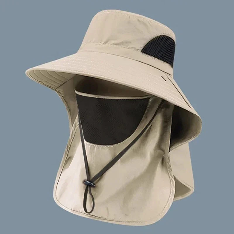 Summer Sun Hats UV Protection Outdoor Hunting Fishing Cap For Men Women Hiking Camping Visor Bucket Hat Neck Flap Fisherman Hat Oasis Select Khaki