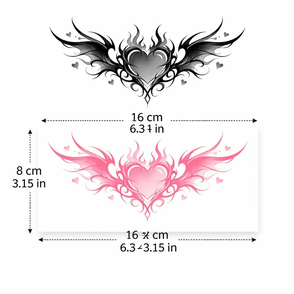 Pink Heart Wing Disposable Tattoo Sticker, Temporary Waterproof Belly Tattoo Sticker, 16x8 cm Oasis Select SWB-008