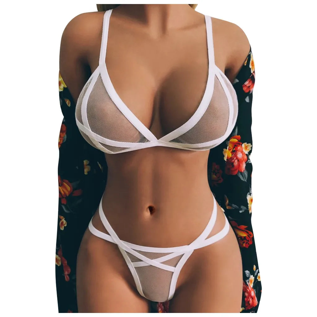 Women Sexy Lingerie Corset Solid Erotic Mesh Transparent Bra Panty Lingerie Underwear Set Lenceria Erotica Mujer Sexi Babydoll Oasis Select