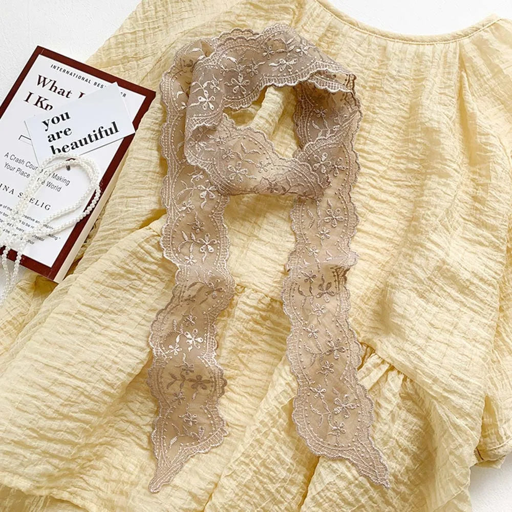 Summer Soft Lace Scarf Elegant Hollow Headband Korean Embroidery Hair Ribbon for Women Oasis Select 1 Khaki