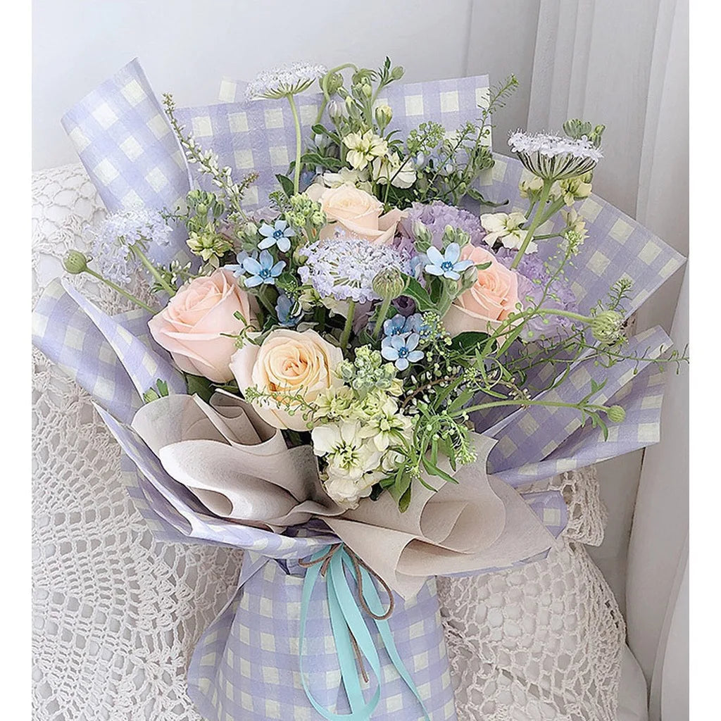 Waterproof Gingham Wrapping Paper 58x58cm | 20 Sheets Floral Gift