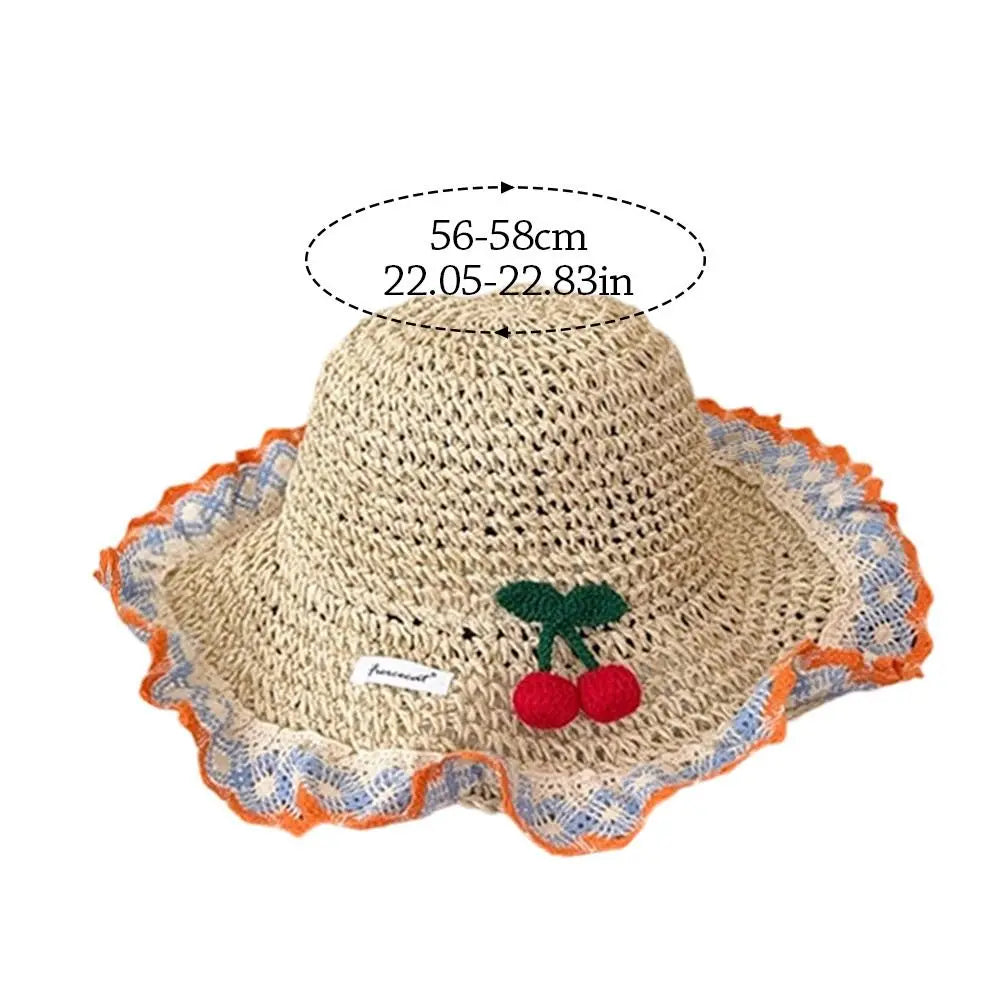 Fashionable Large Brim Straw Hat Floral Tie Ethnic Style Fisherman's Hat Hollow out Sun Protection Hat Vacation Oasis Select